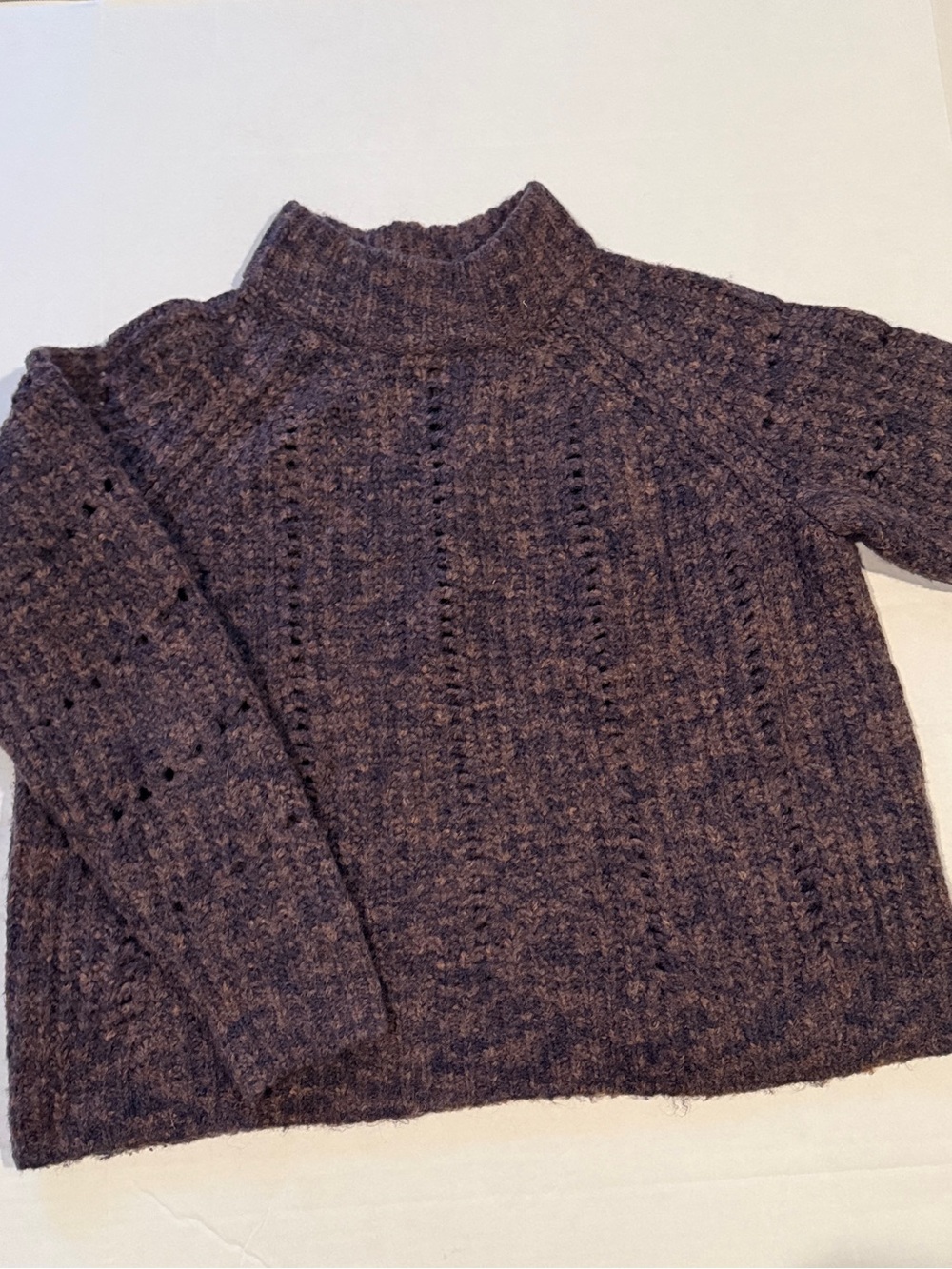 Madewell Pointelle Purple Heathered Mock Neck Knit Sweater Boxy Relaxed